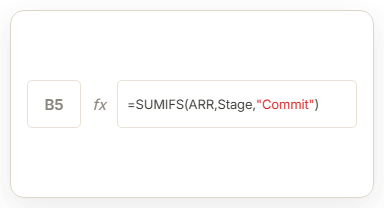 Formula bar summing committed ARR